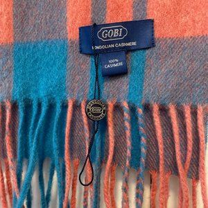 NWT Gobi Cashmere Aqua Blue/Watermelon Pink Scarf